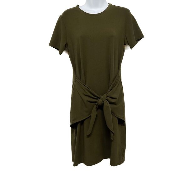 Theory Dakui Rubric Knotted Front Tie T-Shirt Dress Short Sleeve Basil Green - Picture 2 of 9